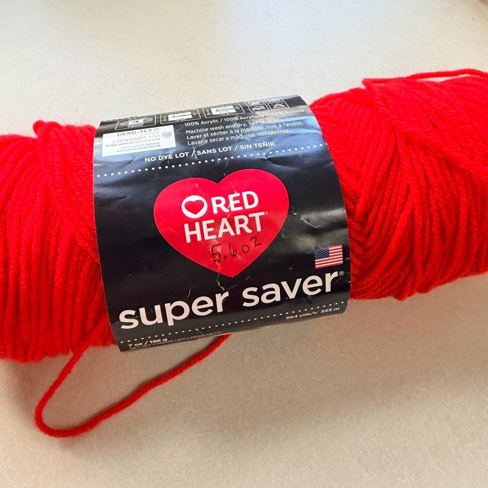 **Red Heart Super Saver Yarn partial 5.6 oz - 100 % Acrylic - Hot Red # 0390**